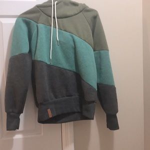 Green blue and gray hoodie.
